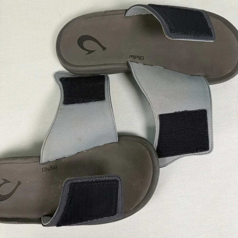 Olukai Nalu Slides Mens 8 Blue Sandals Cushioned Footbed Adjustable Upper Strap